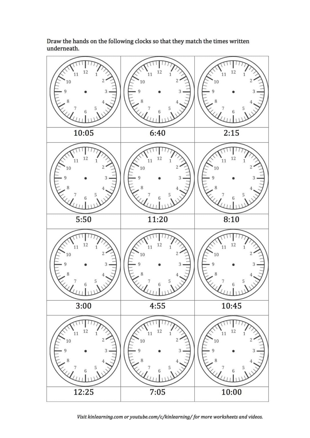 Teaching Time Worksheets - Kin Learning